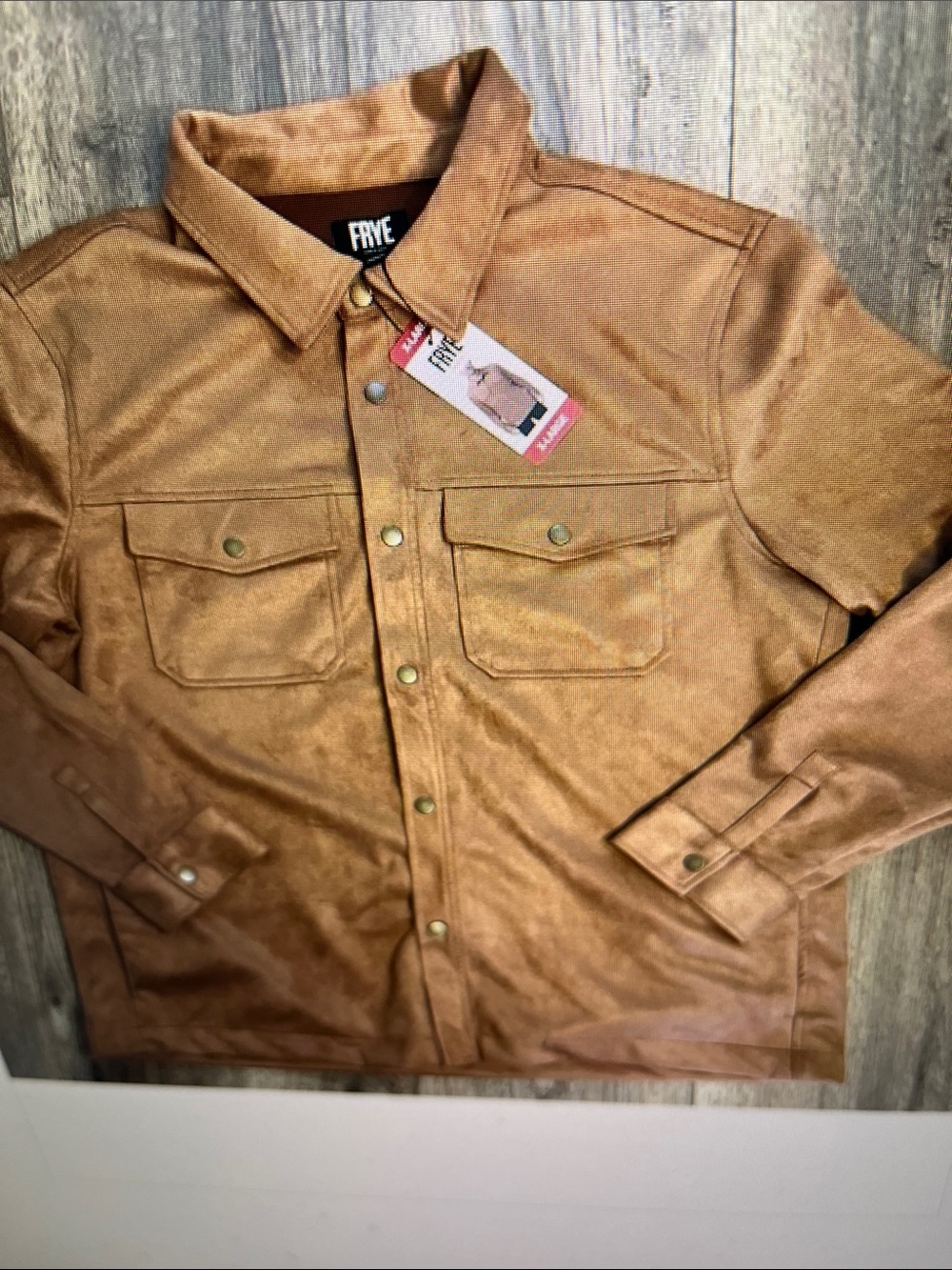 FRYE Men's Tan Suede Shirt Jacket with Snap Pockets